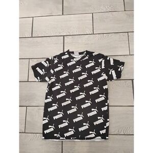 Puma All Over Logo Print Black T Shirt Men's Size Medium